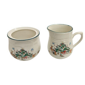 Ming Pao Woodland Christmas Creamer & Sugar Bowl No Lid Miyazaki Creates China
